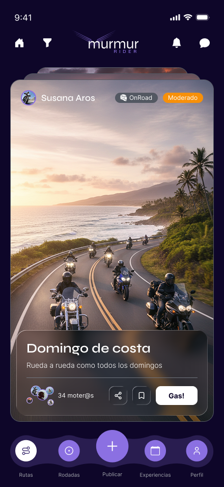 App murmur rider — Feed: Domingo de costa